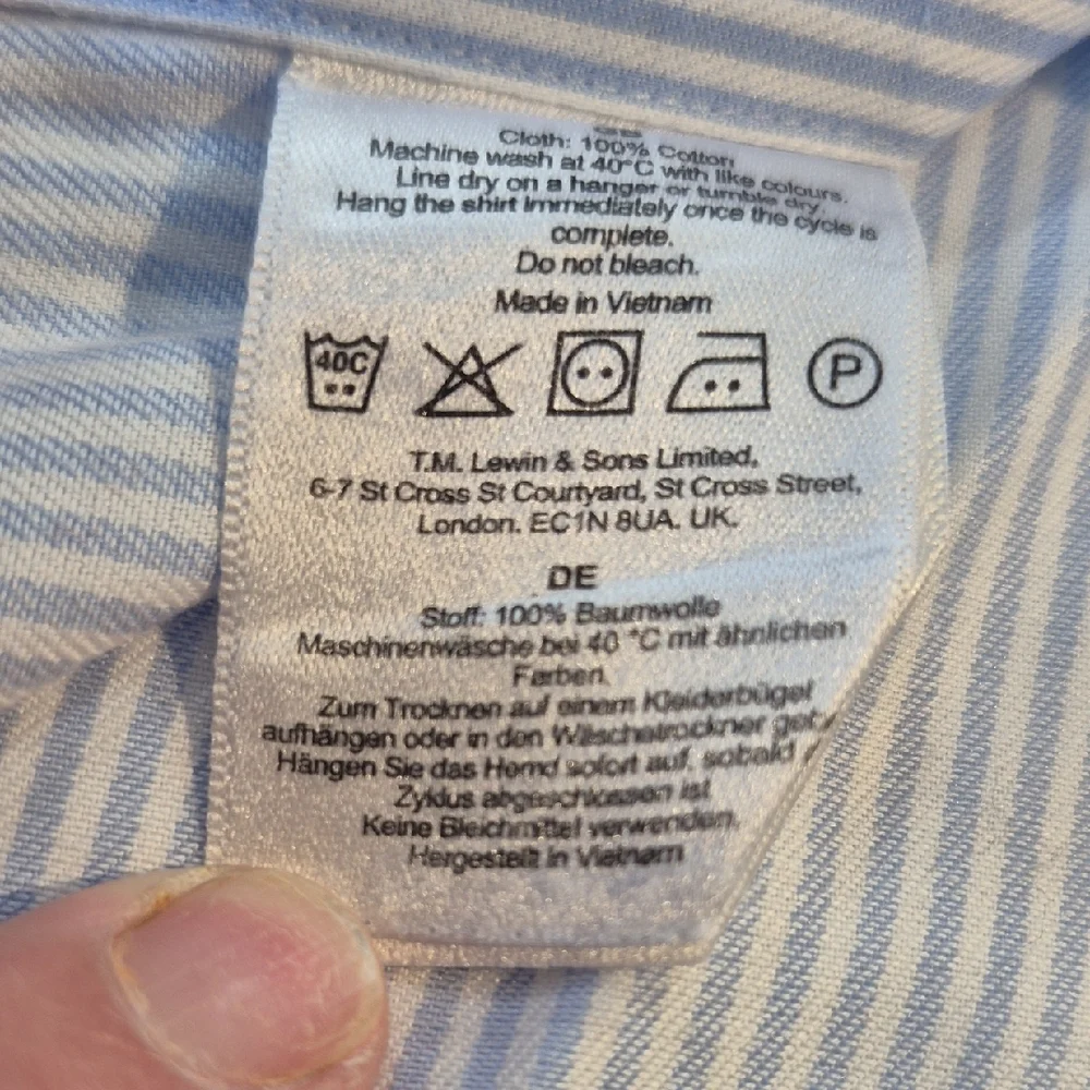 T.M.Lewin Men's Light Blue Pinstripe Dress Shirt - Picture 7 of 16